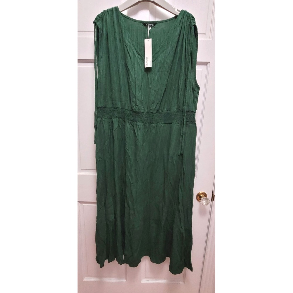 Bloomchic V-Neck Crinkle Texture Drawstring Sleeveless Midi Dress - Sz 26